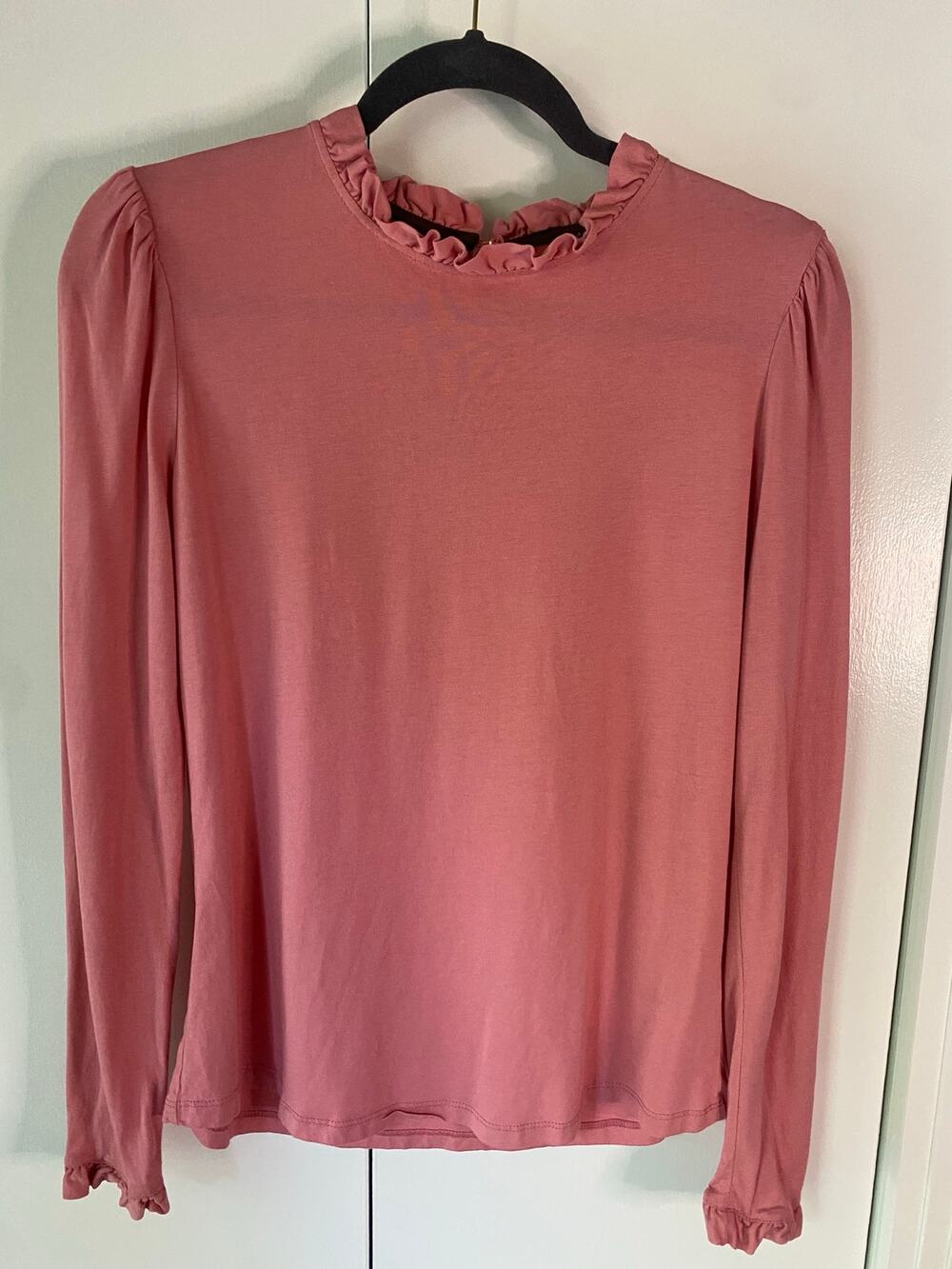 Boden Supersoft Frill Detail Long Sleeve Pink Rose Top Cotton